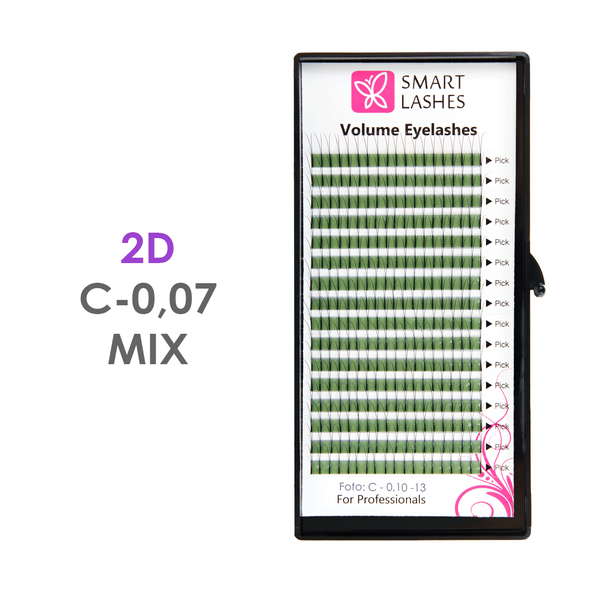 Volume Lashes 2D - C - 0,07 mm x MIX 8-15 mm - 16 linii | Smart Lashes