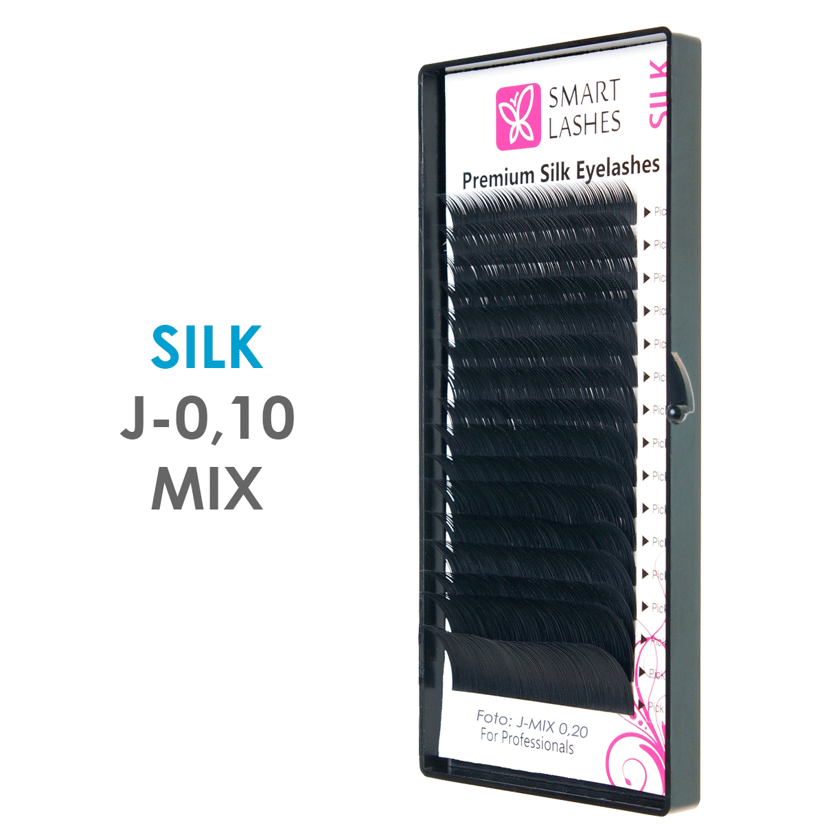 Mătase - J - 0,10 mm x 8-15 mm MIX - gene de 16 linii | Smart Lashes
