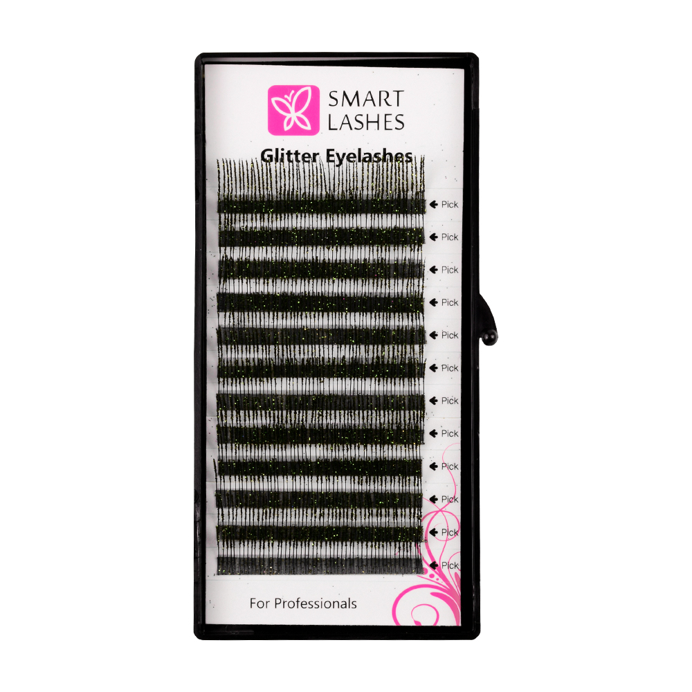 Gene cu sclipici - Verde - C - 0,20 mm x 14 mm | Smart Lashes