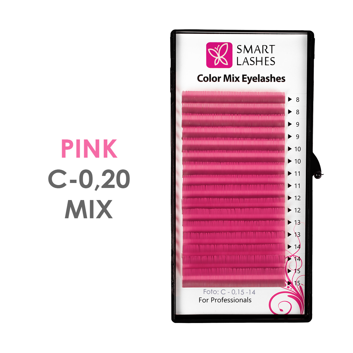 Gene roz - C - 0,20 mm x 8 - 15 mm - 16 linii | Smart Lashes