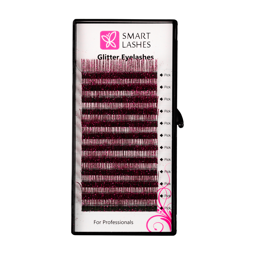 Gene cu sclipici - roz - C - 0,20 mm x 14 mm | Smart Lashes